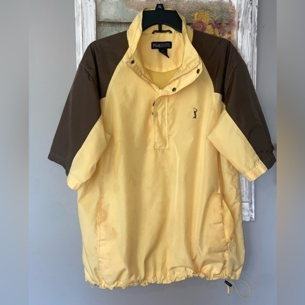 PGA TOUR 1/4 zip/Snap Pullover Wind Breaker Polyester Lg Lined